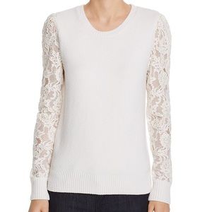 Rebecca Taylor lace sleeve sweater - xsmall - beige